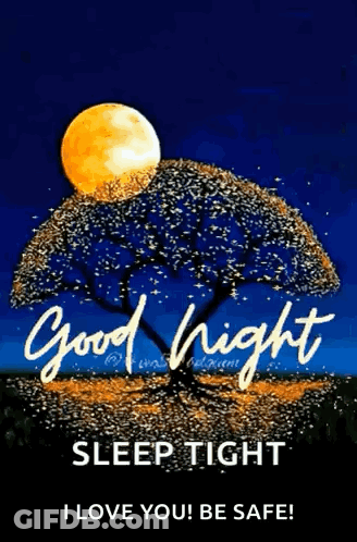 Tree And Full Moon Good Night Card GIF