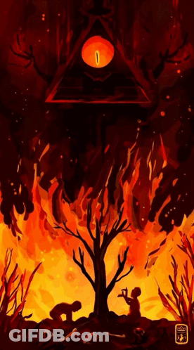 Tree On Fire With Pyramid GIF