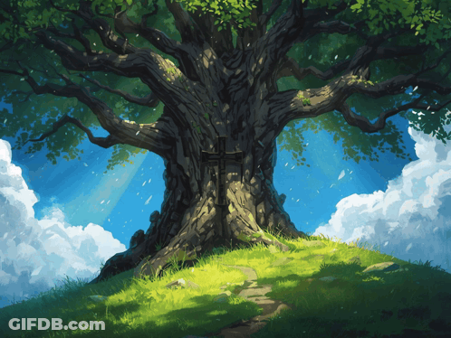 Tree With Cross In Trunk GIF