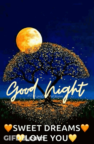 Tree With Full Moon And Good Night Love GIF