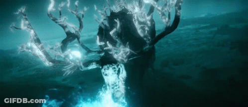 Tree With Glowing Branches In Water GIF
