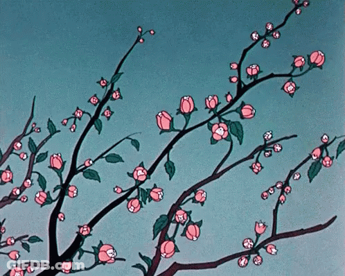 Tree With Pink Flowers And Green Leaves GIF