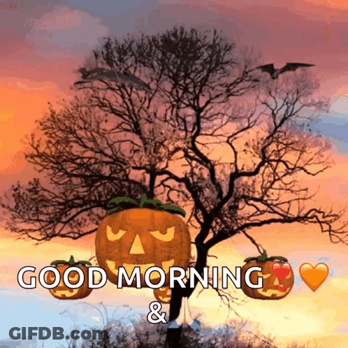 Tree With Pumpkins Saying Good Morning GIF
