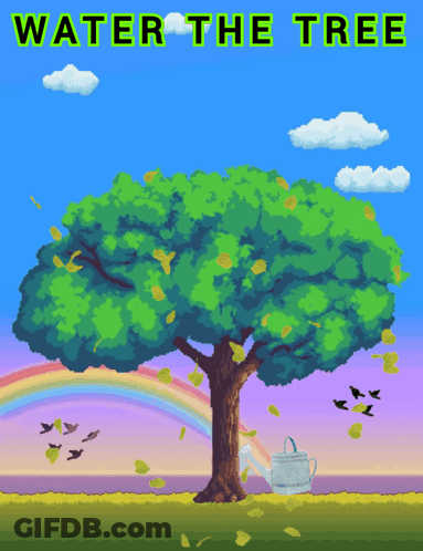 Tree With Watering Can Saying Water The Tree GIF