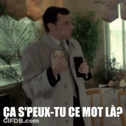 Trench Coat Man Holding Apple Says Ca S'peux-Tu Ce Mot La GIF