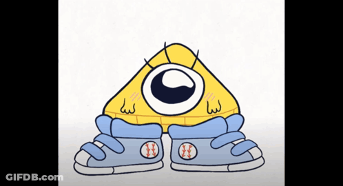 Triangle With Big Eye And Baseball Shoes GIF