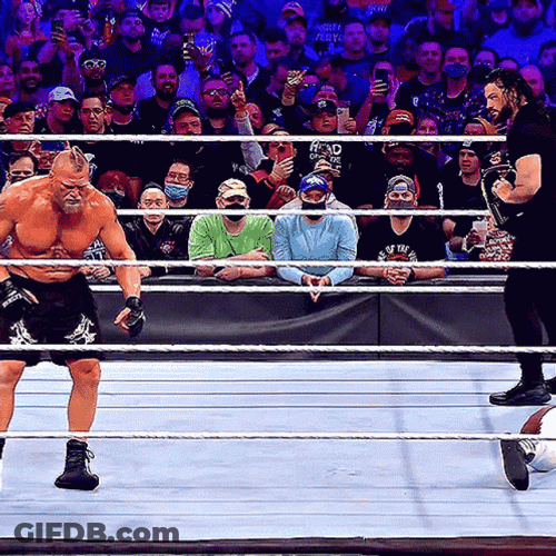 Tribal Chief Roman Reign Knock Down Brock Lesnar GIF