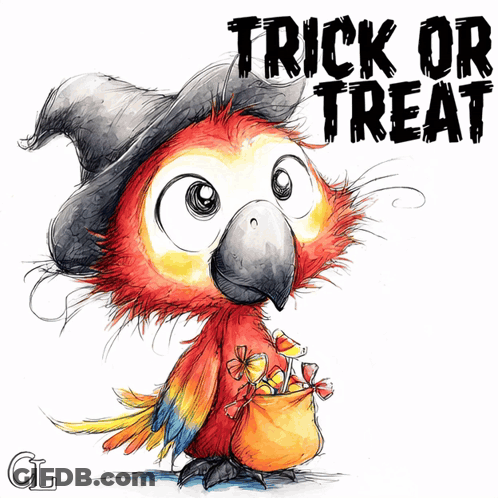 Trick Or Treat Fuzzy Parrot GIF