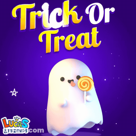 Trick Or Treat Ghost Holding Lollipop GIF
