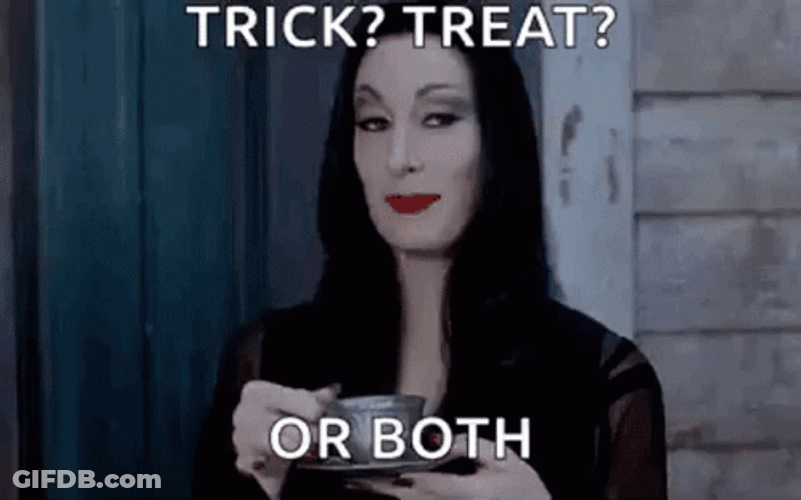 Trick Or Treat Or Both Morticia Adamms GIF