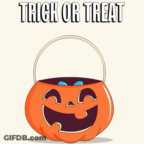 Trick Or Treat Poster Penguin In Pumpkin Holding Lollipop GIF
