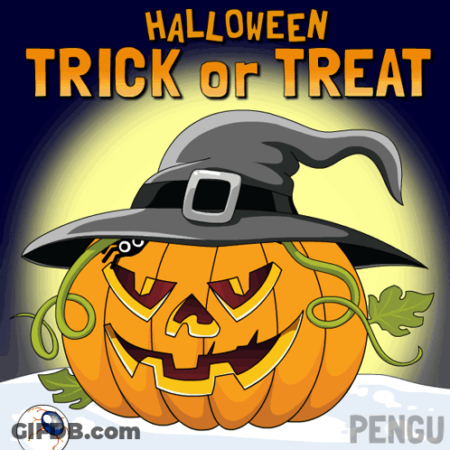 Trick Or Treat Pumpkin With Witch Hat GIF