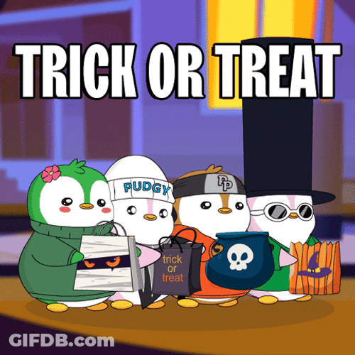 Trick Or Treat Synchronized Animated Penguins GIF