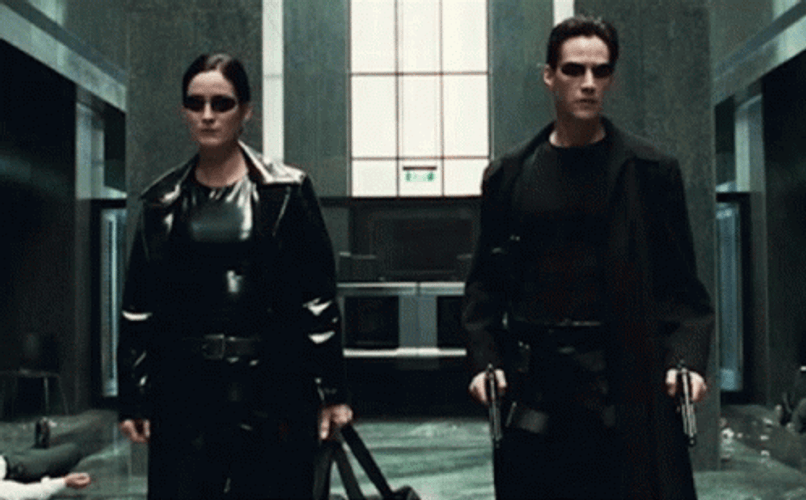 Trinity And Neo Look In Matrix GIF