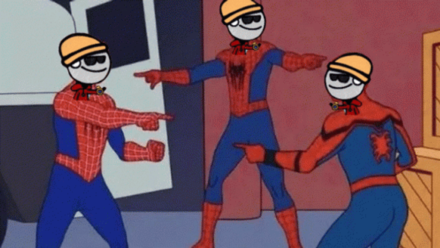 Trio Spiderman With Mask Meme GIF