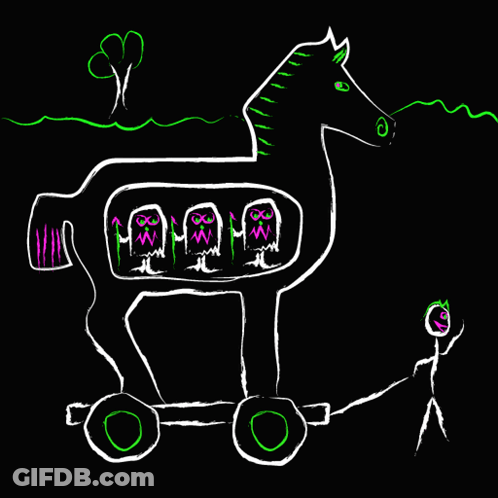 Trojan Horse With Owls GIF
