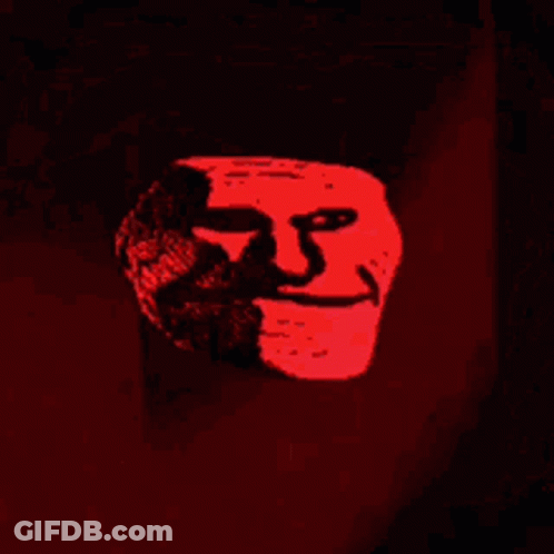 Troll Face With Huge Mouth And Teeth On Red Background GIF