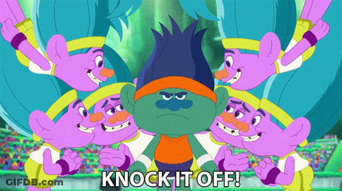 Troll Surrounded By Trolls Saying Knock It Off GIF