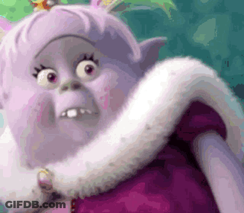 Troll With Crown And Purple Dress GIF