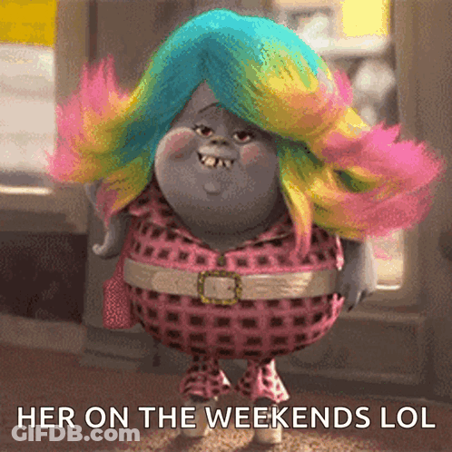 Troll With Rainbow Wig Saying Her On The Weekends Lol GIF