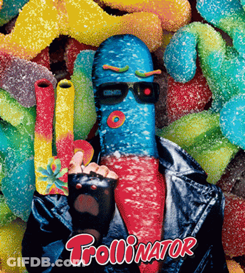 Trollinator With Spinning Gummies GIF