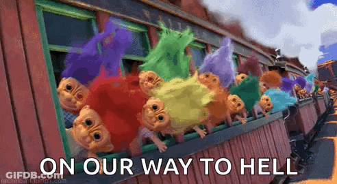 Trolls Sitting On Train On Our Way To Hell GIF