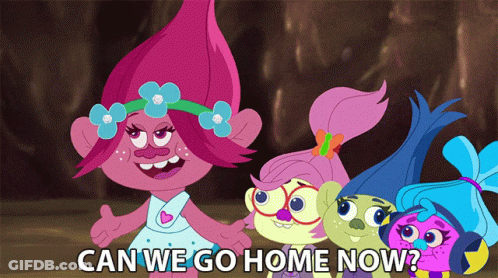 Trolls Standing Together Saying Can We Go Home Now GIF