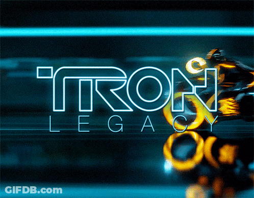 Tron Legacy Logo With Motorcycle Rider GIF