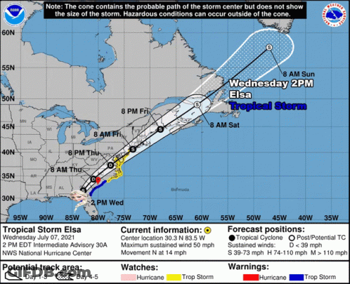 Tropical Storm Elsa Path Map July 7 2021 GIF