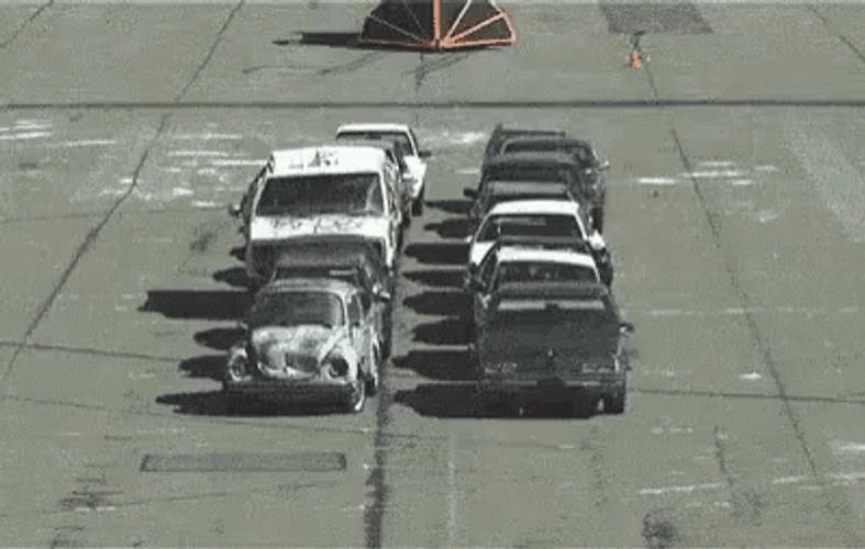 Truck Bumping Into Cars Traffic GIF