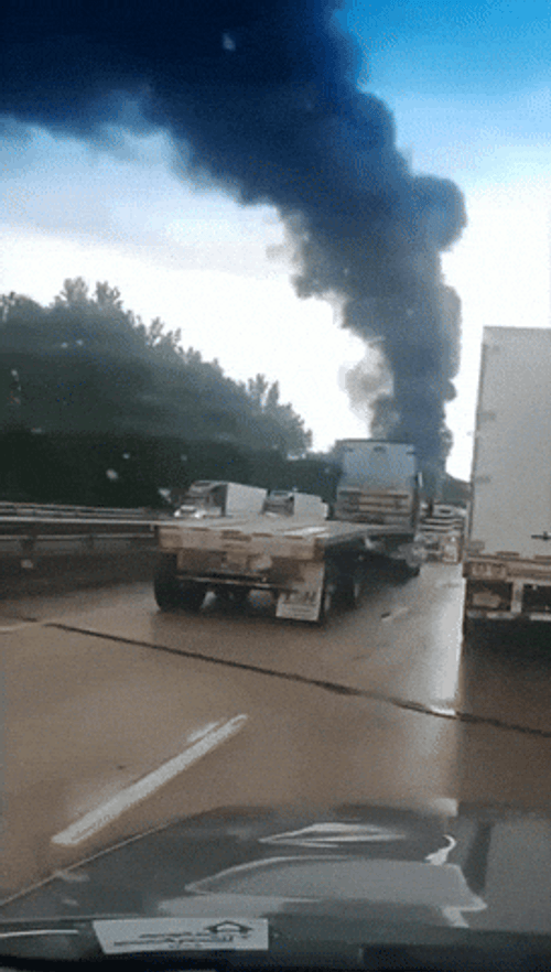 Truck Crash Big Black Smoke Coming Out GIF