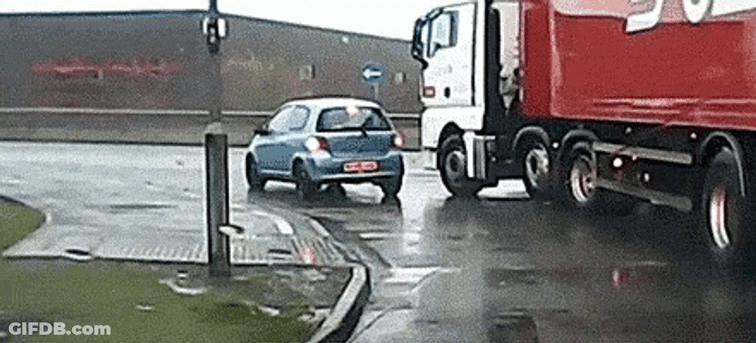 Truck Crash Blue Car Got Hit GIF