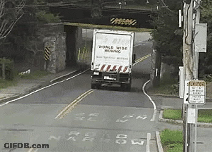 Truck Crash Hit Overpass Too Low GIF