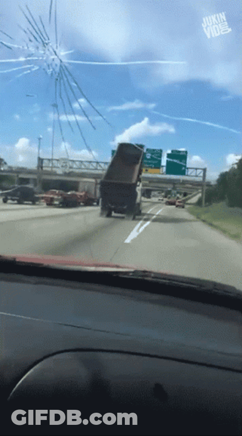 Truck Crash Hitting Hanging Road Signage GIF