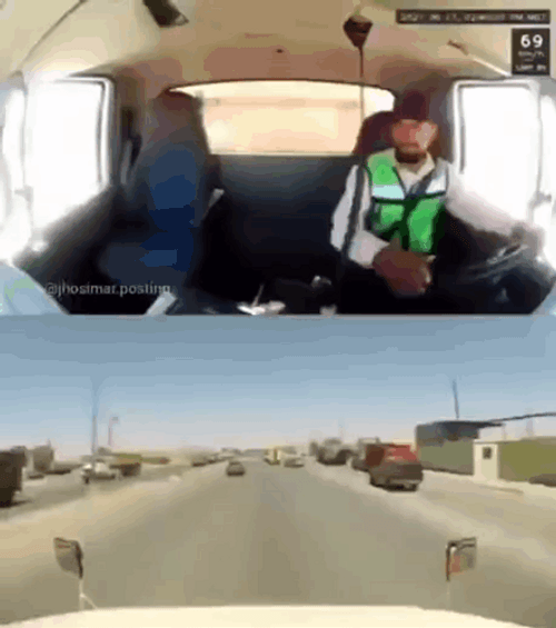 Truck Crash On Car Driver Cover Eyes GIF