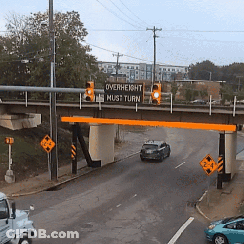 Truck Crash Roof Peeled By Overpass GIF