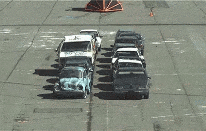 Truck Crash Two Lines Of Cars GIF