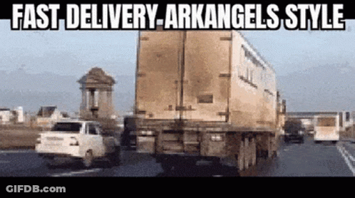 Truck Driving Down Highway Fast Delivery Arkangels Style GIF