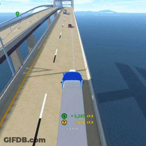 Truck Driving On Bridge With Rewards GIF