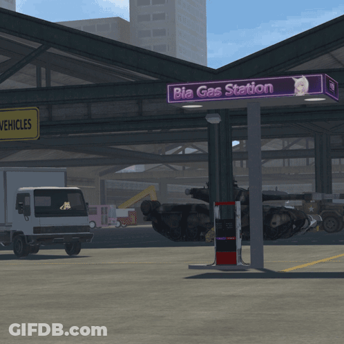 Truck Parked In Front Of Bia Gas Station Sign GIF