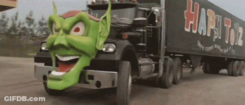 Truck With Green Face Driving GIF
