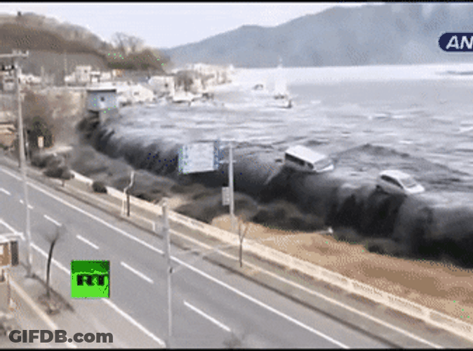 Tsunami After Earthquake Swept The Road GIF