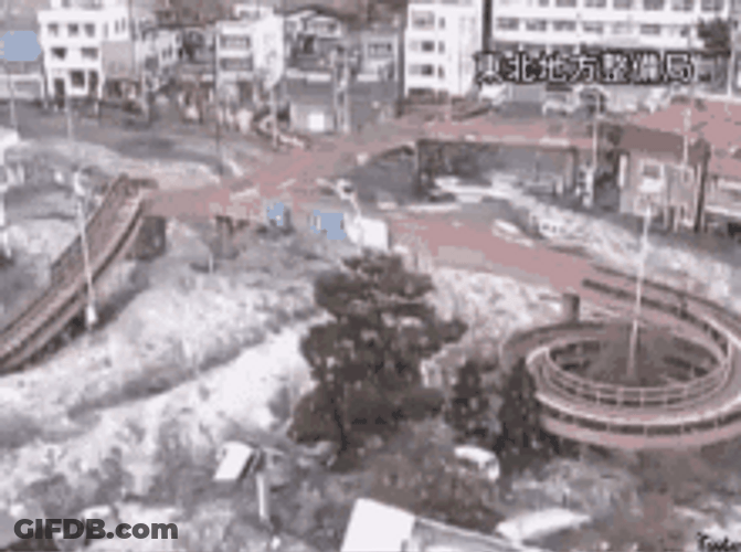 Tsunami Water Entering The City GIF