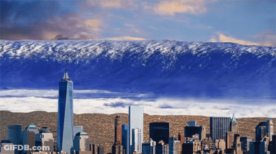 Tsunami Wave Approaching The City GIF
