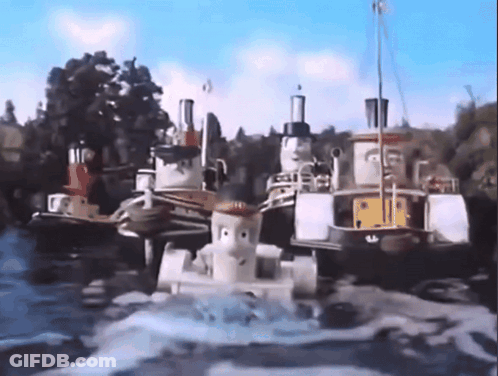 Tug Boats Floating On A River GIF