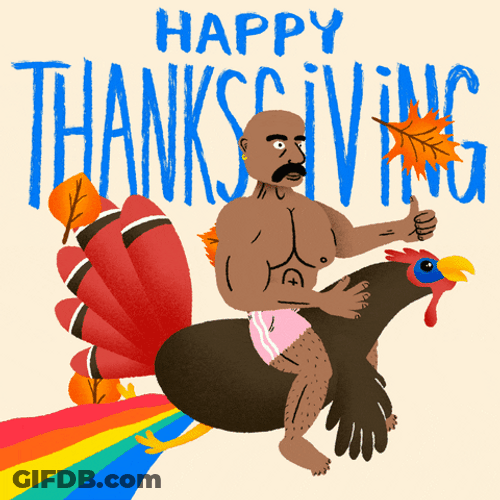 Turkey Day Animated Guy Riding Bird GIF