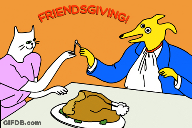 Turkey Day Cat And Dog Breaking Wish Bone GIF