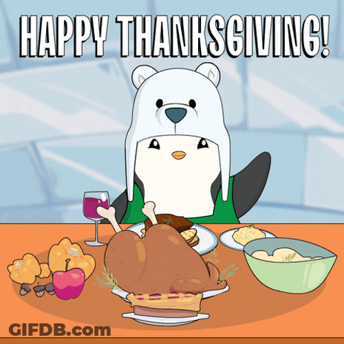 Turkey Day Pudgy Penguin Waving Hello GIF