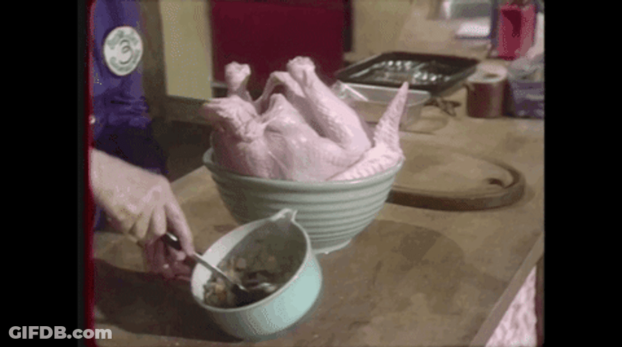 Turkey Day Stuffing Raw Bird With Ingredients GIF