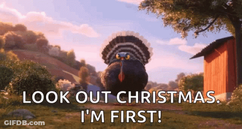 Turkey In Field Saying Look Out Christmas I'm First GIF